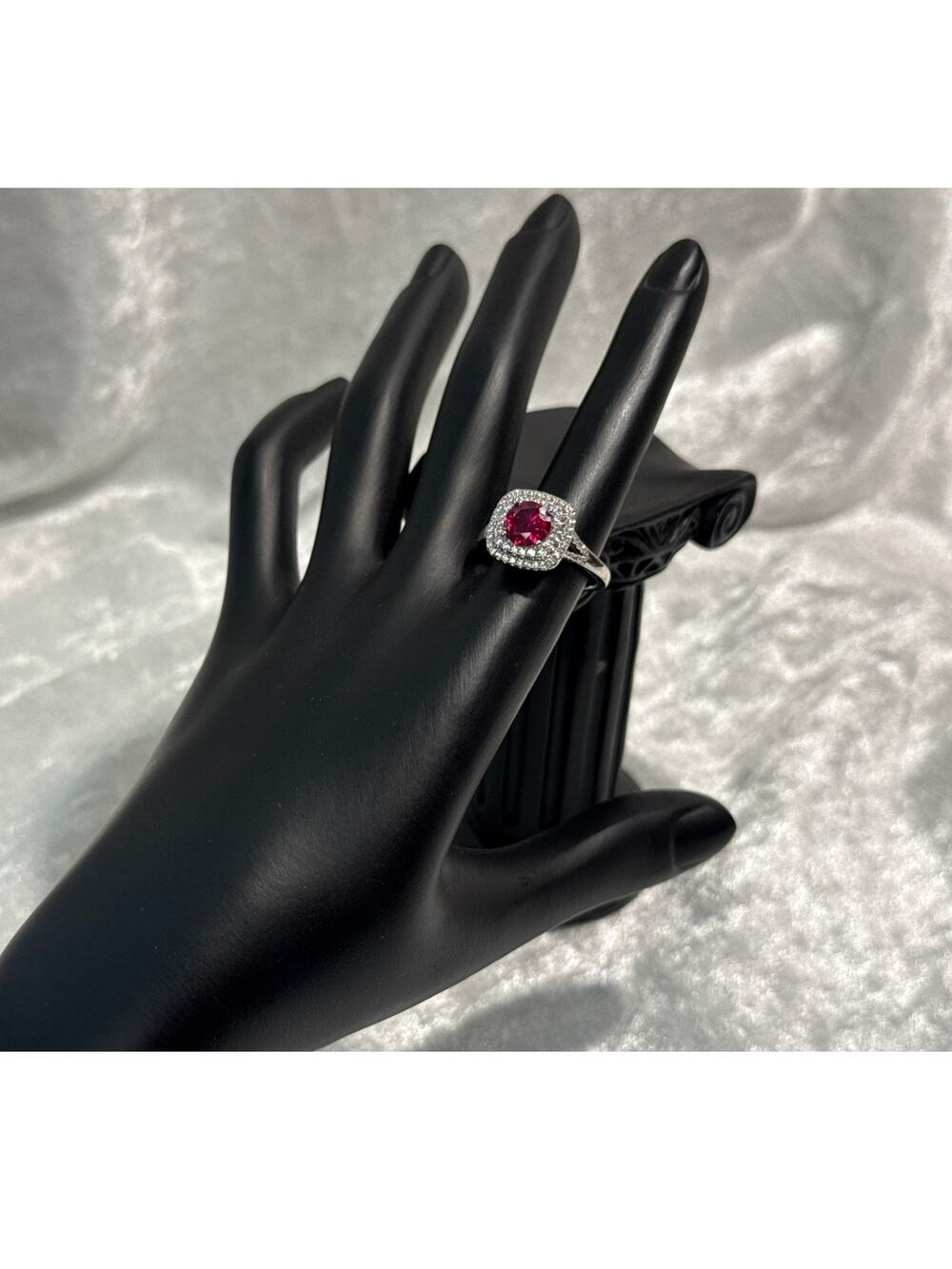 Stainless Steel Silver Plated Ring with Red CZ Stone, Size 7 Hypoallergenic
